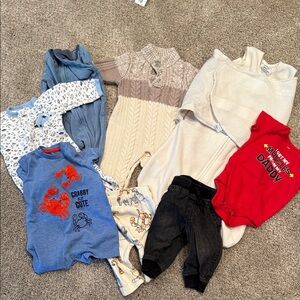 3-6 month bundle of various clothing including a HALO sleepsak